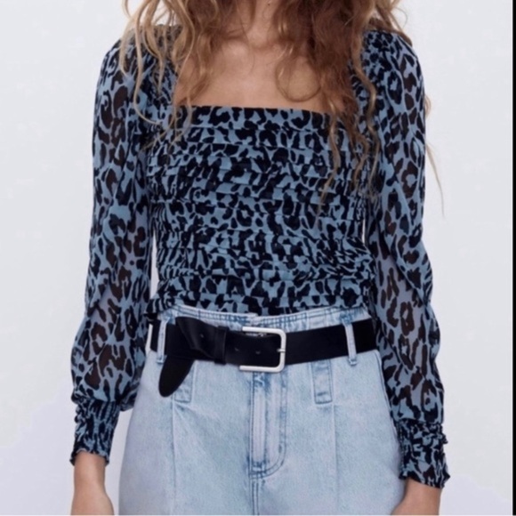 Zara Cropped Leopard Blouse - Picture 1 of 4